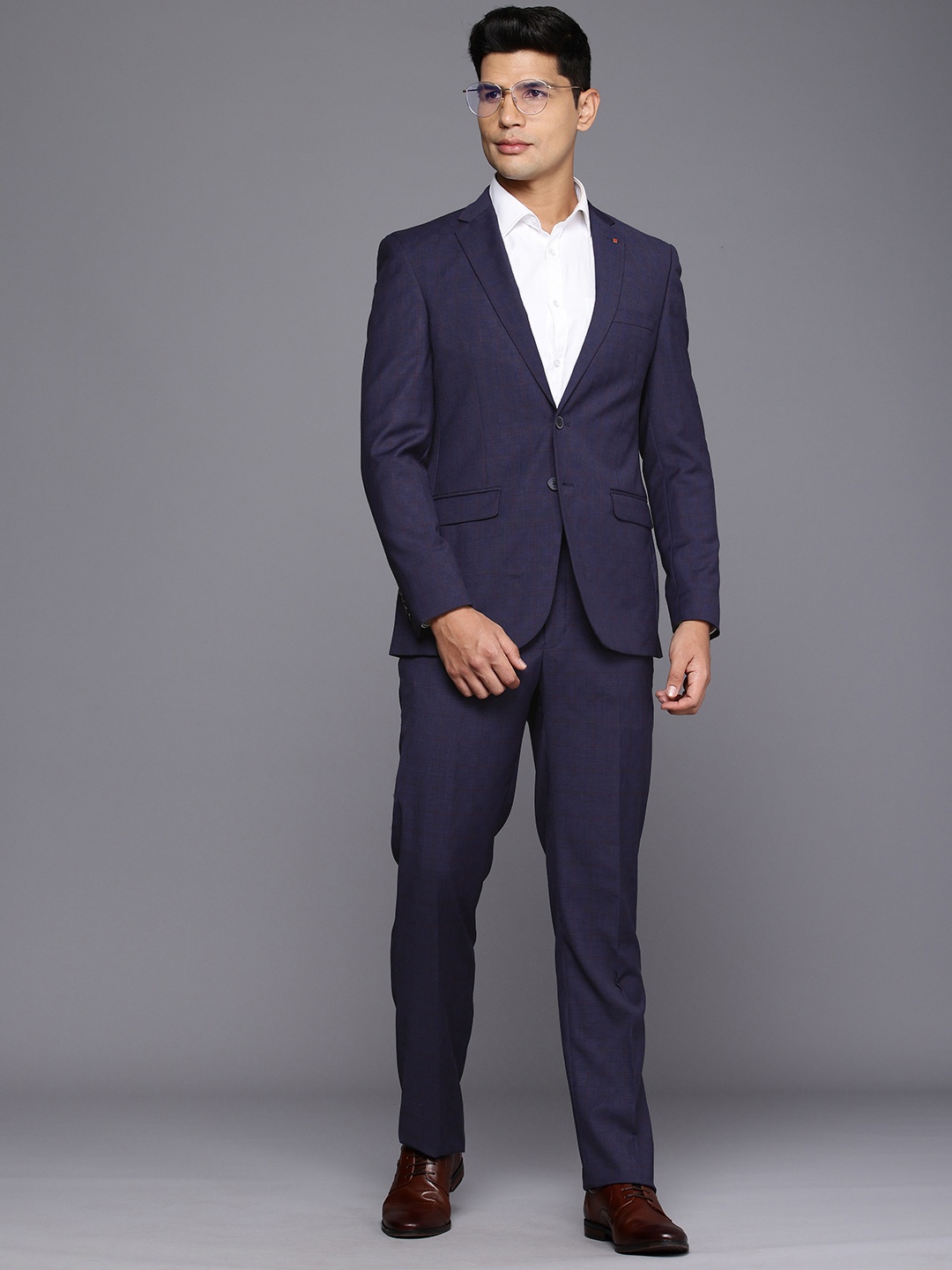 

Raymond Contemporary Fit Checked Notched Lapel Single-Breasted 2 Piece Formal Suits, Purple