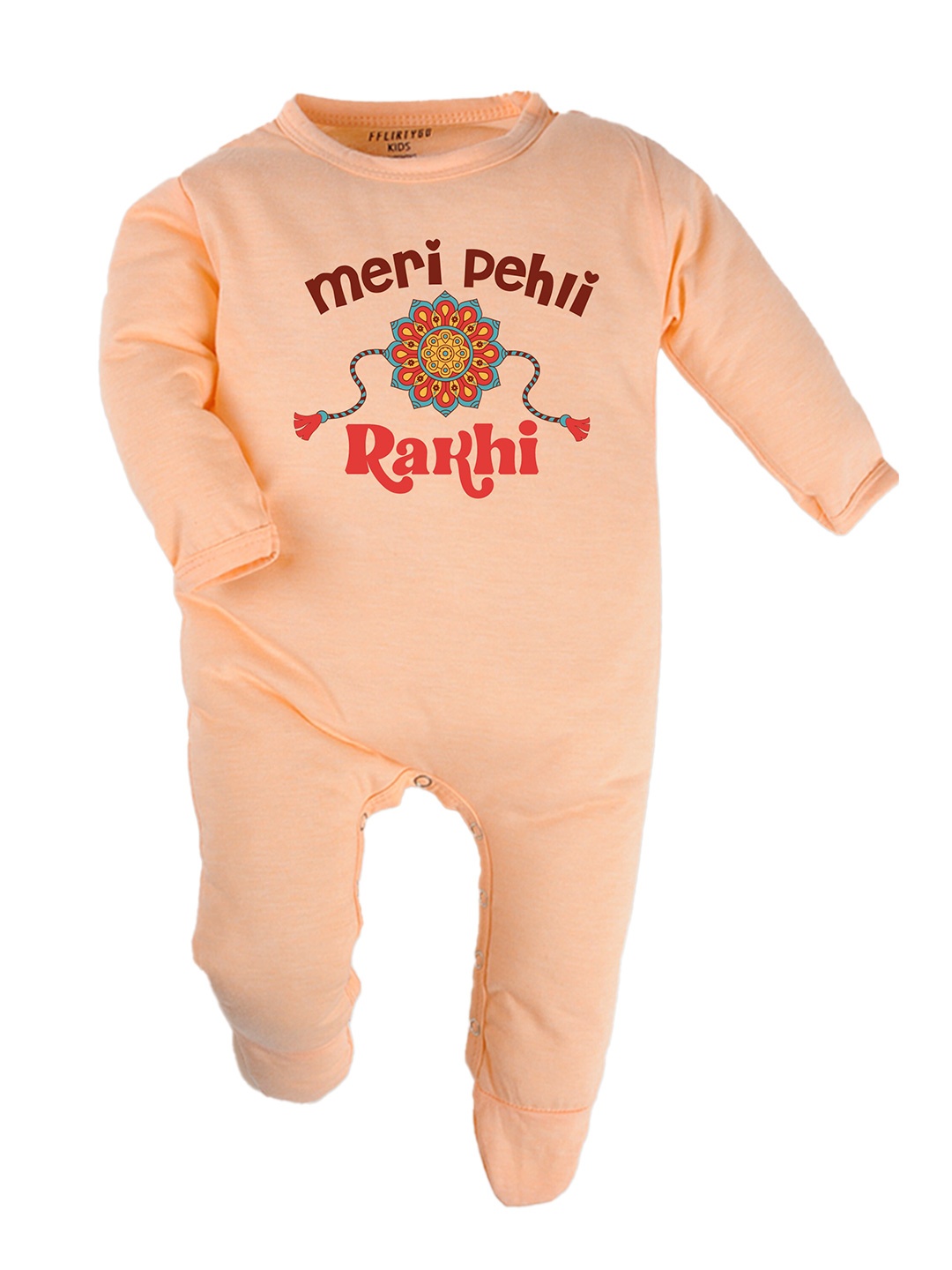 

FFLIRTYGO Kids Printed Pure Cotton Sleepsuit, Peach
