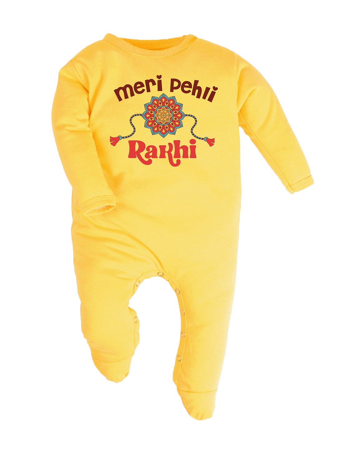 

FflirtyGo Kids Typography Printed Pure Cotton Rakhi Special Sleepsuit, Yellow