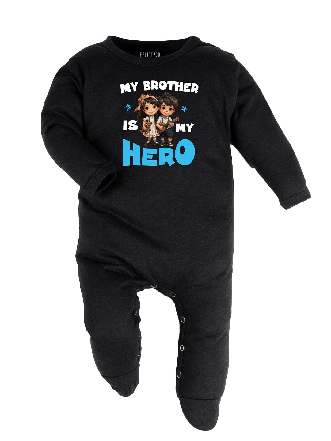 

FFLIRTYGO Infant Kids Typography Printed Cotton Rompers, Black