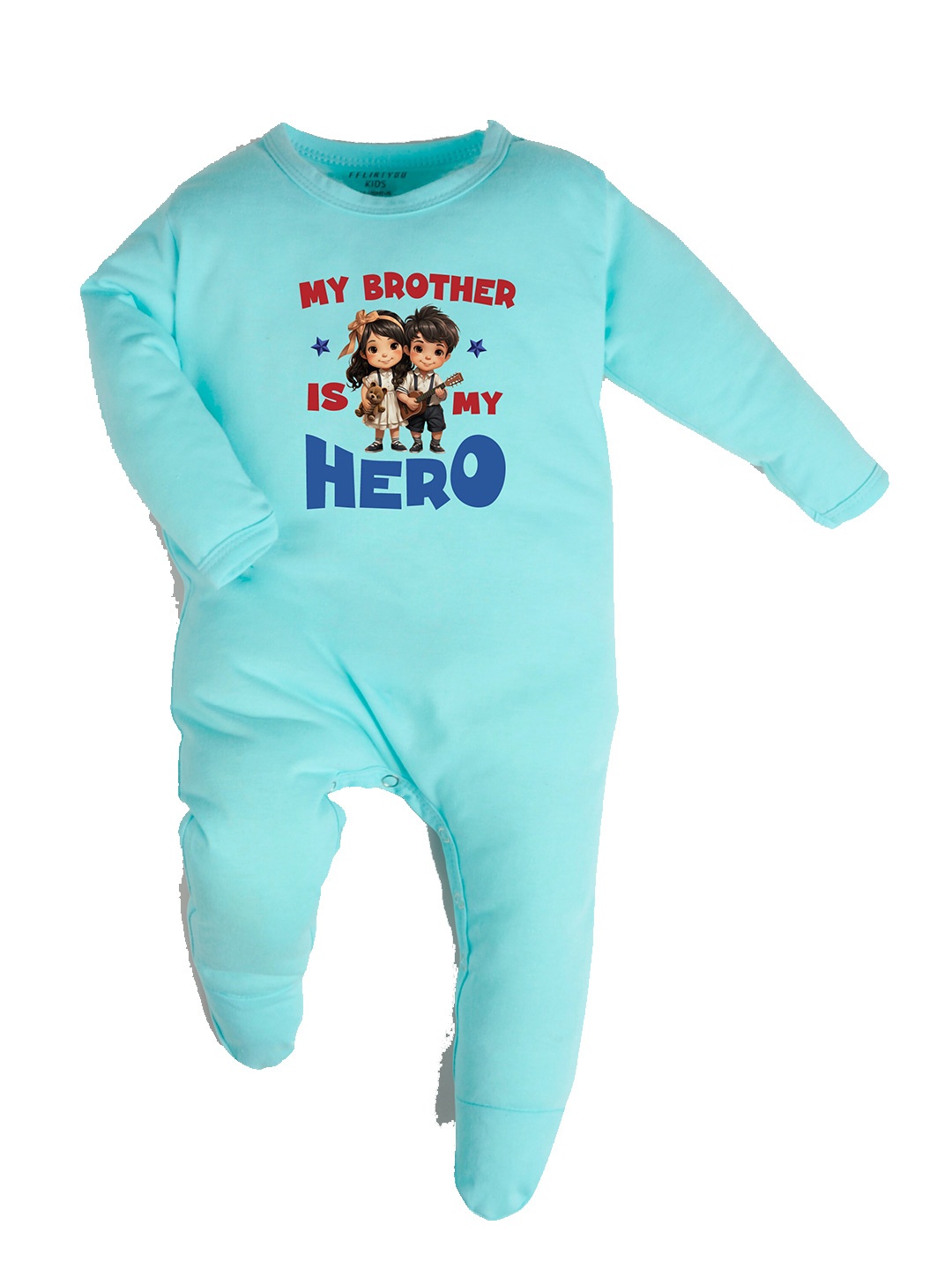 

FFLIRTYGO Infant Unisex Typography Printed Pure Cotton Sleepsuit, Turquoise blue