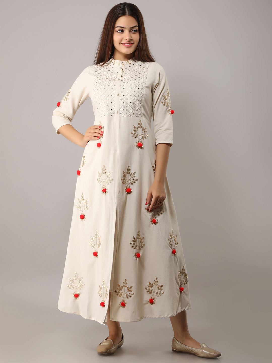 

KALINI Floral Embroidered Mirror Work Kurta, White