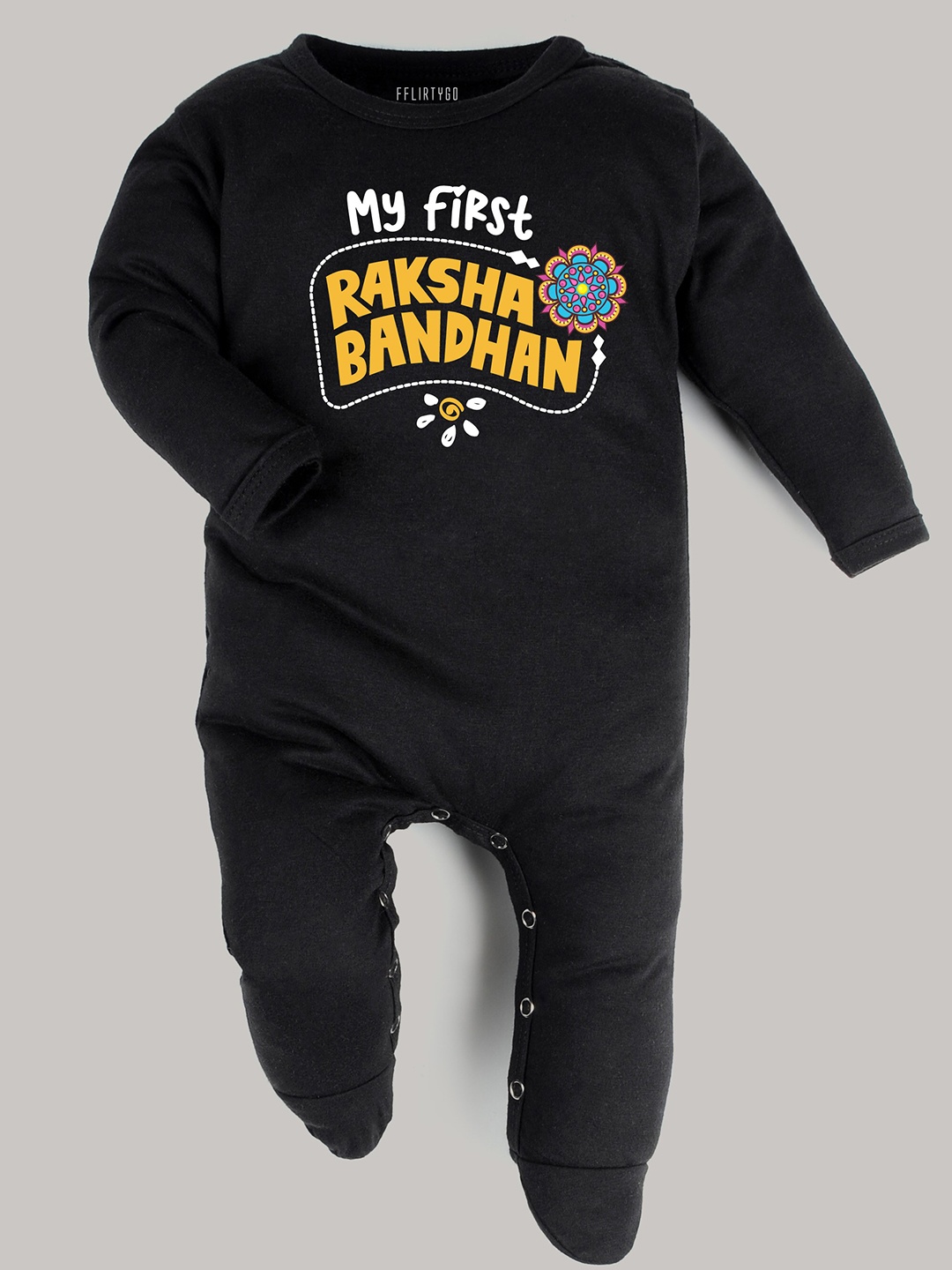 

FFLIRTYGO Infant Unisex Typography Printed Cotton Sleepsuit, Black