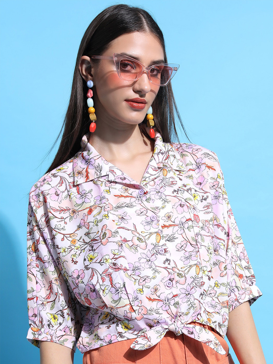 

Tokyo Talkies Pink Floral Opaque Printed Casual Shirt