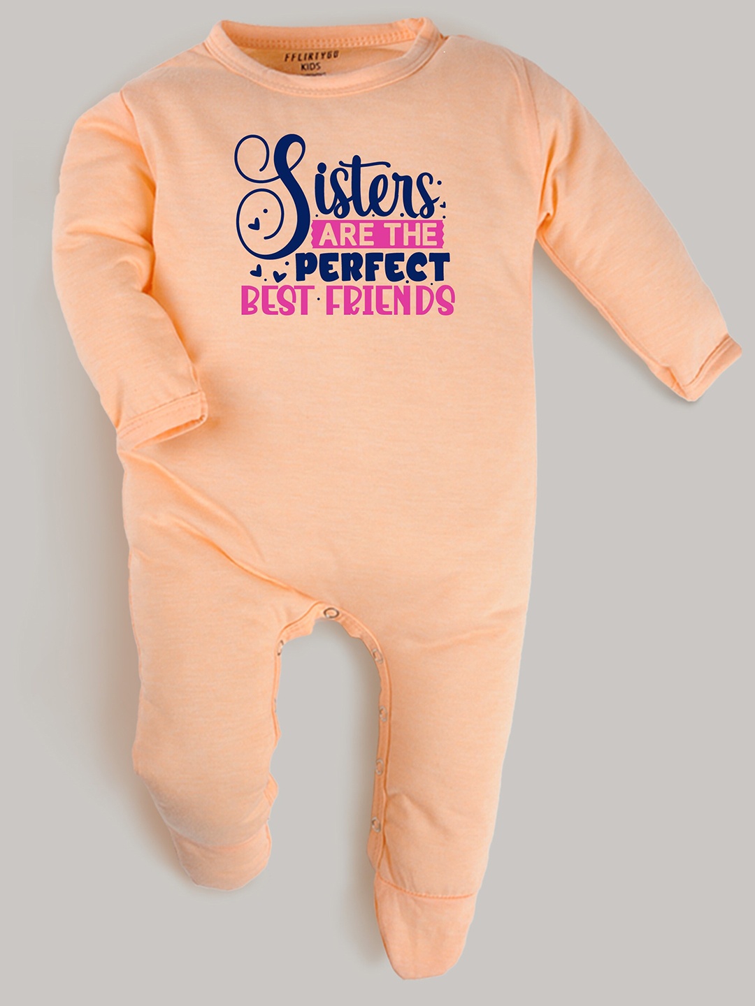 

FflirtyGo Infants Rakhi Special Typography Printed Pure Cotton Sleepsuit, Peach