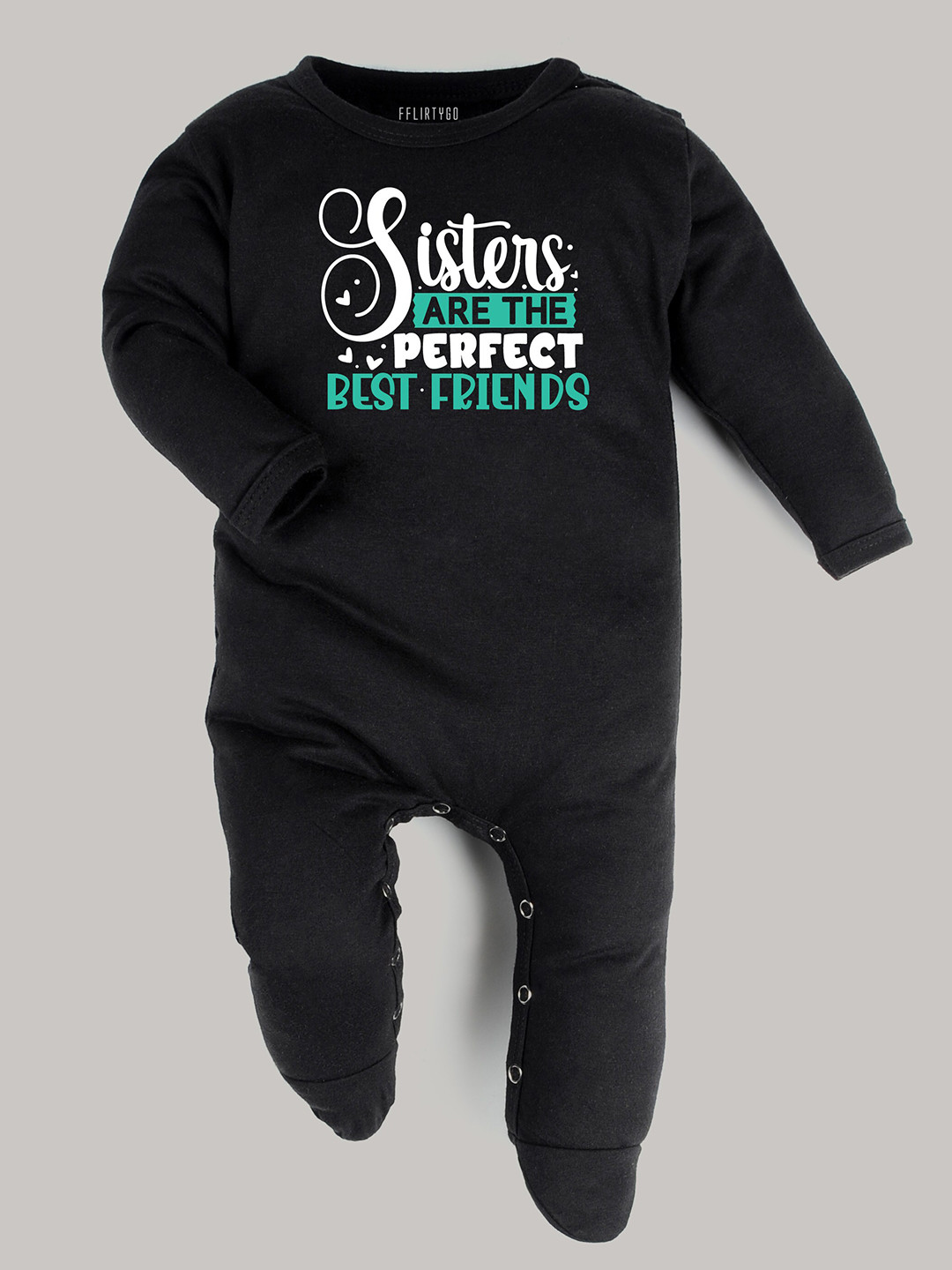 

FflirtyGo Infants Rakhi Special Typography Printed Pure Cotton Sleepsuit, Black
