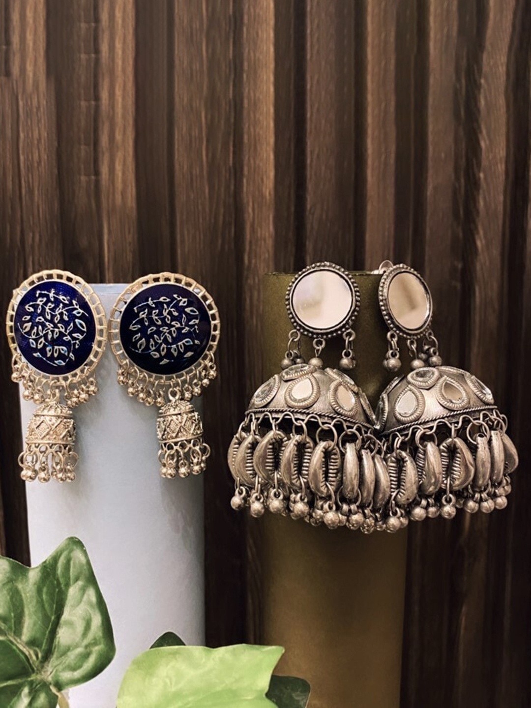 

ATIBELLE Set of 2 Silver-Toned Contemporary Jhumkas Earrings