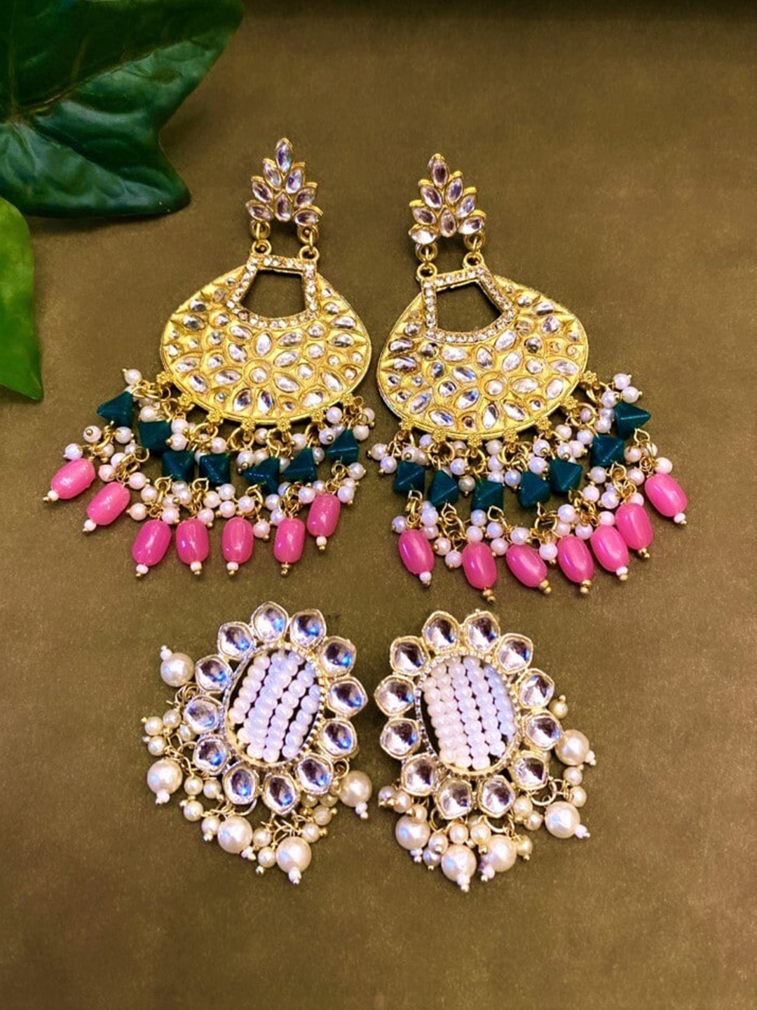

ATIBELLE Gold-Plated Kundan Studded Contemporary Chandbalis