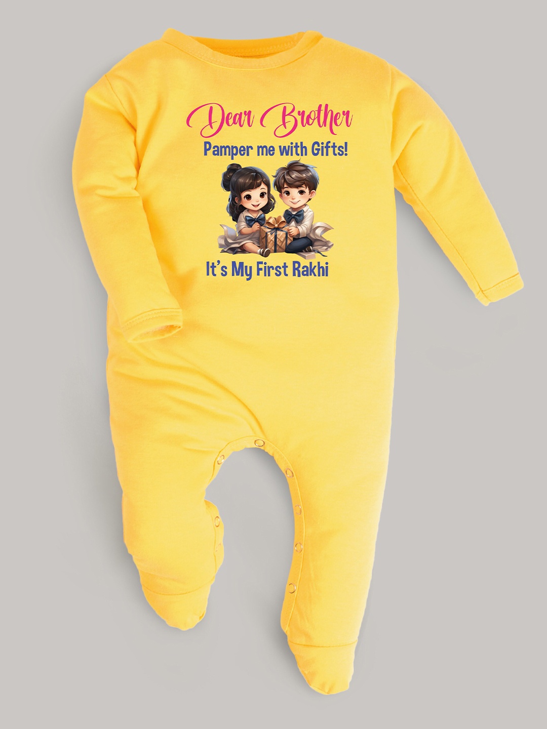 

FFLIRTYGO Infant Kids Typography Printed Cotton Rompers, Yellow