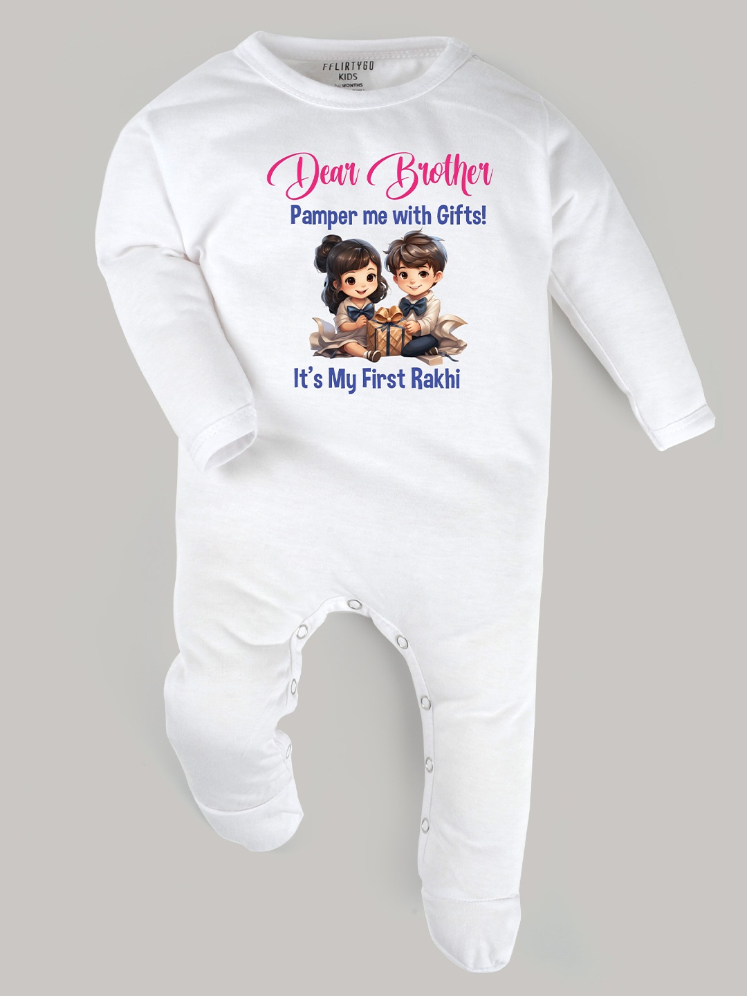 

FFLIRTYGO Infant Kids Typography Printed Cotton Rompers, White