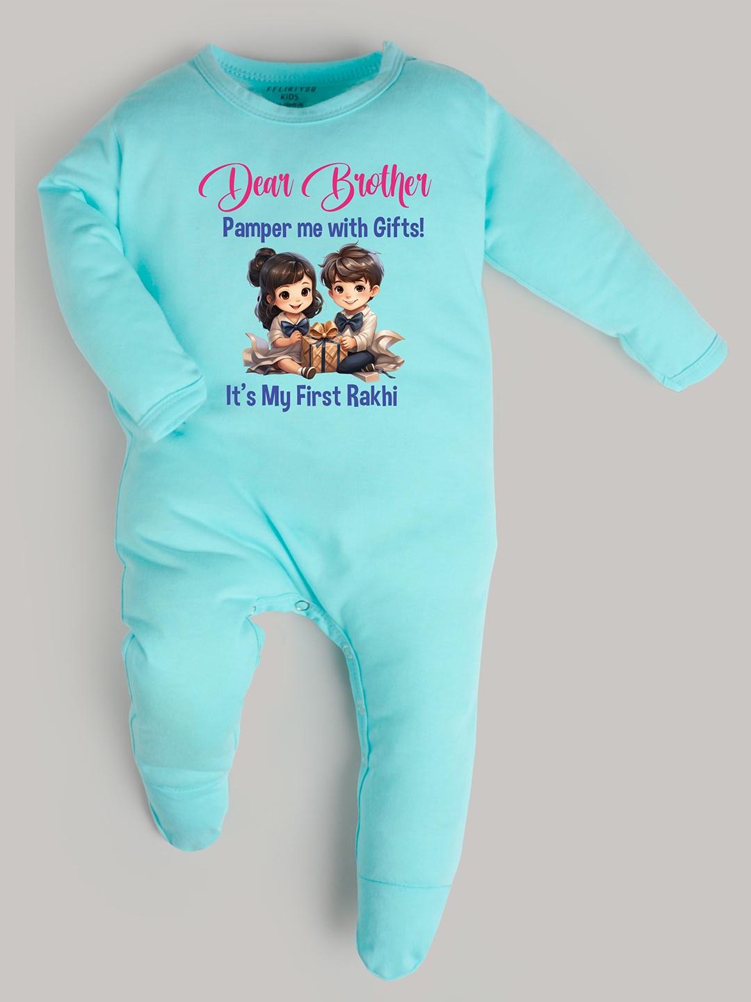 

FFLIRTYGO Infant Kids Typography Printed Cotton Rompers, Turquoise blue