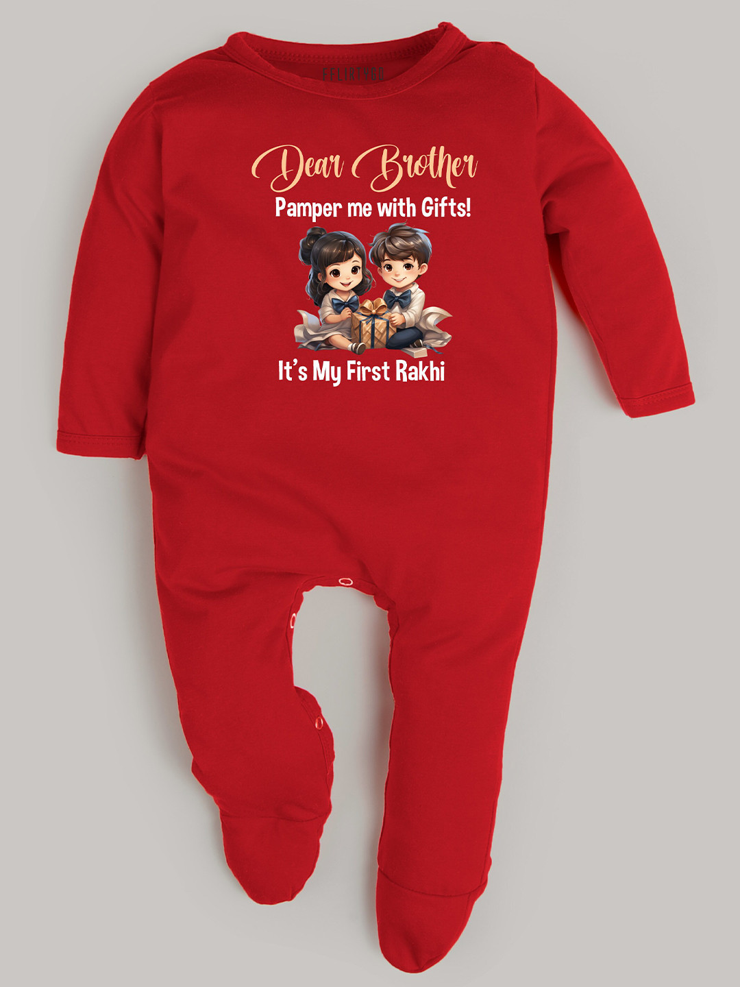 

FFLIRTYGO Infant Kids Typography Printed Cotton Rompers, Red