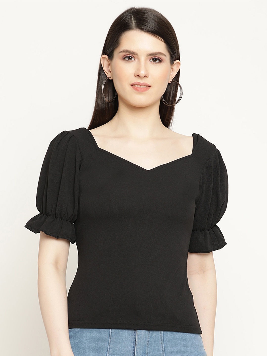 

BAESD Sweetheart Neck Puff Sleeve Top, Black