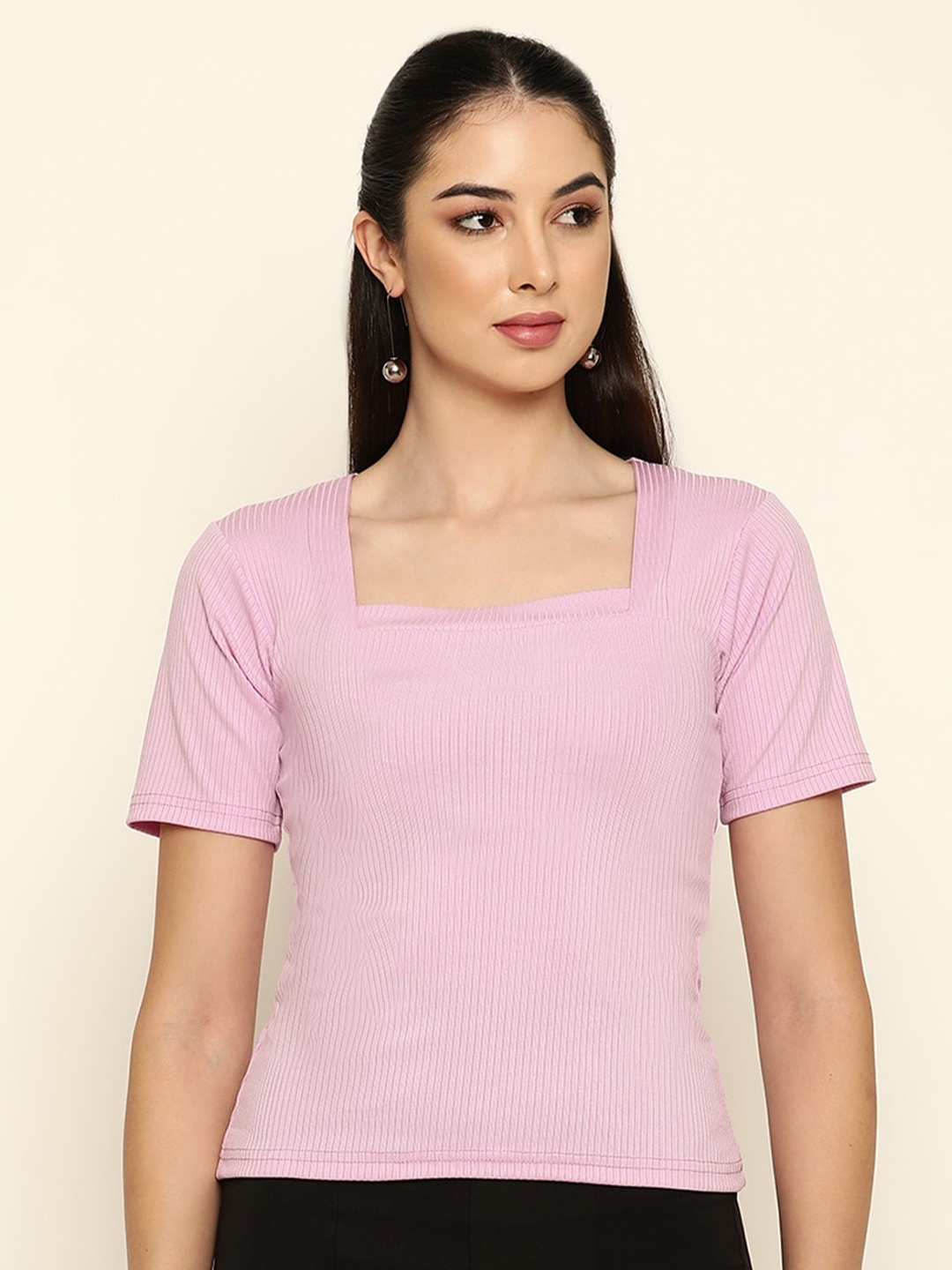 

BAESD Ribbed Square Neck Top, Lavender