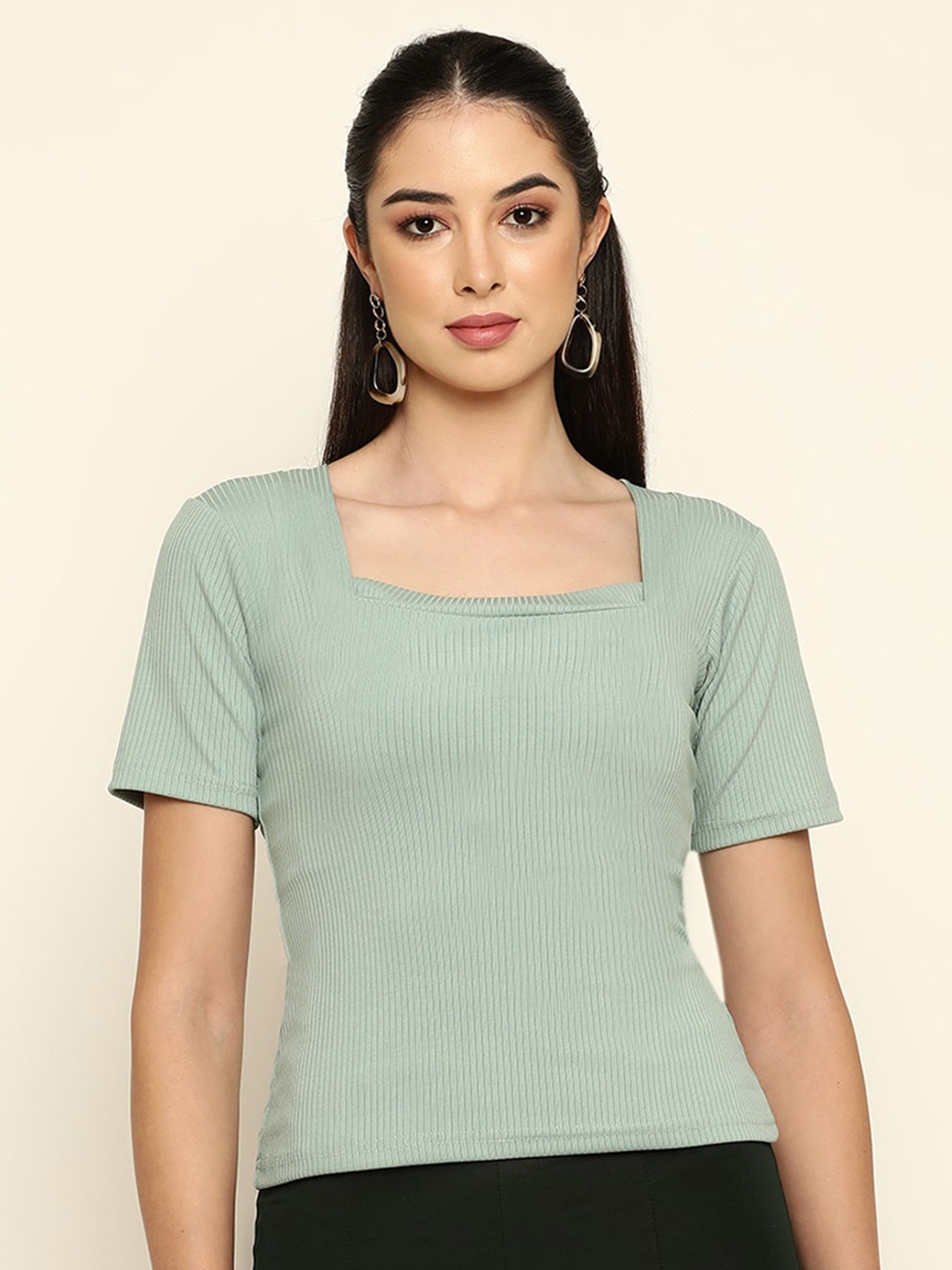 

BAESD Ribbed Square Neck Top, Green