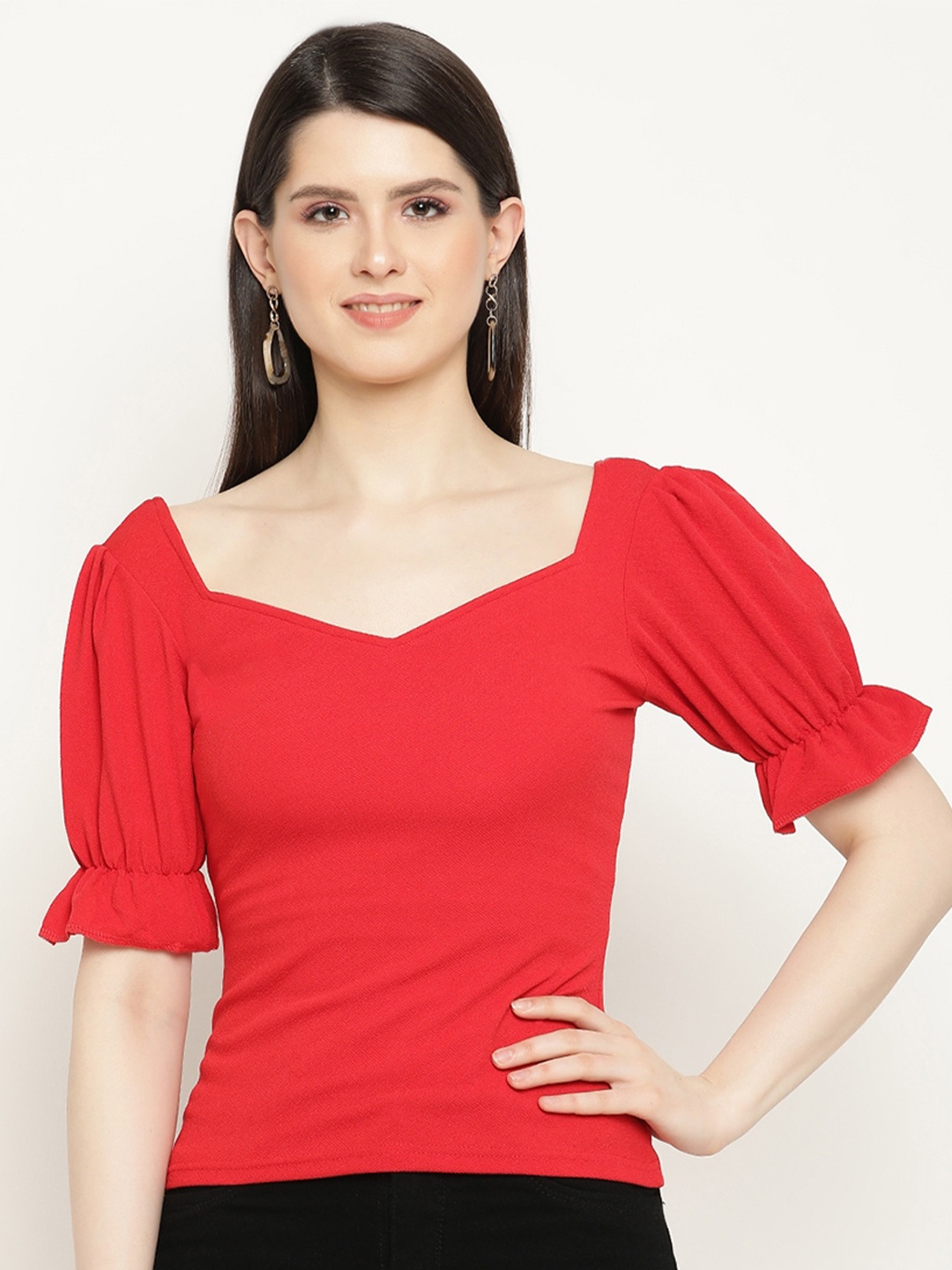 

BAESD Sweetheart Neck Puff Sleeve Top, Red