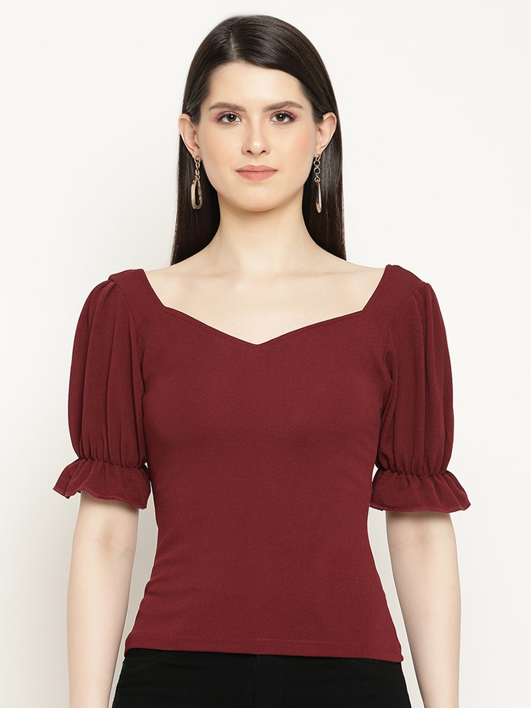 

BAESD Sweetheart Neck Puff Sleeve Top, Maroon