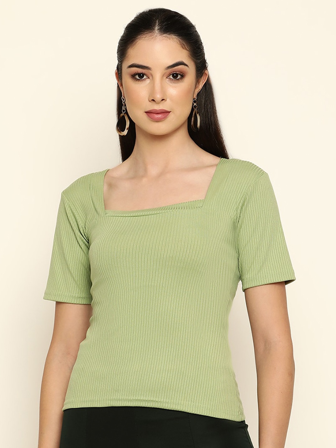 

BAESD Ribbed Square Neck Top, Green