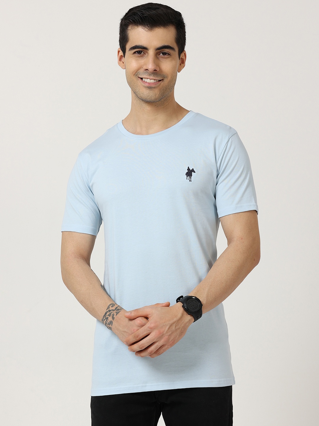 

Masculino Latino Round Neck Regular Fit Cotton T-shirt, Blue