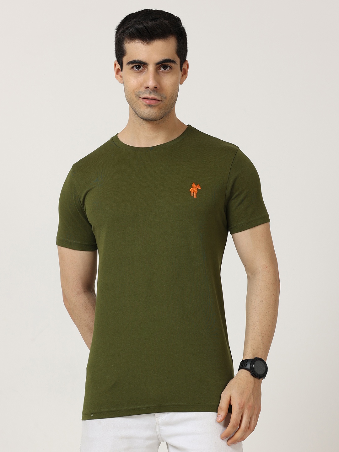 

Masculino Latino Round Neck Regular Fit Cotton T-shirt, Green