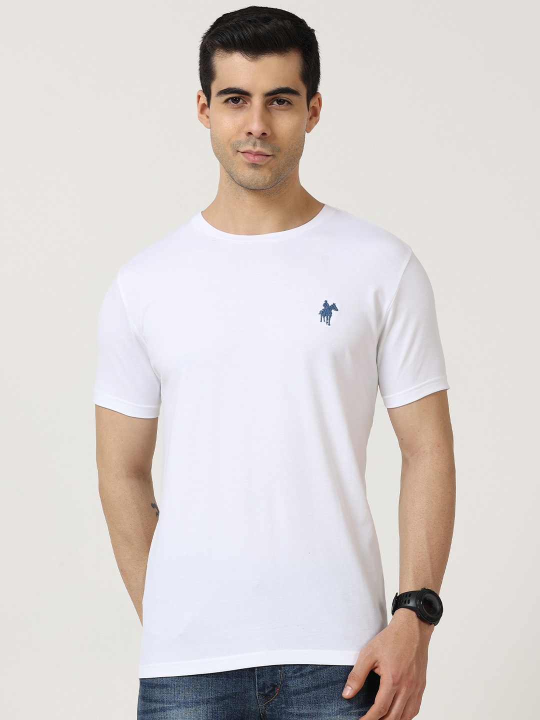 

Masculino Latino Round Neck Regular Fit Cotton T-shirt, White