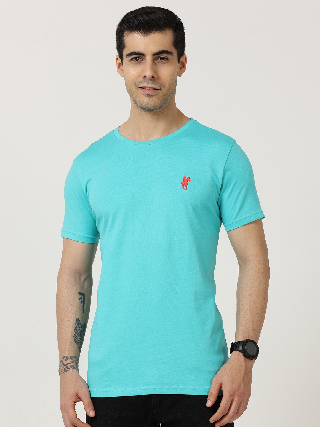 

Masculino Latino Plus Round Neck Short Sleeves Cotton T-shirt, Blue