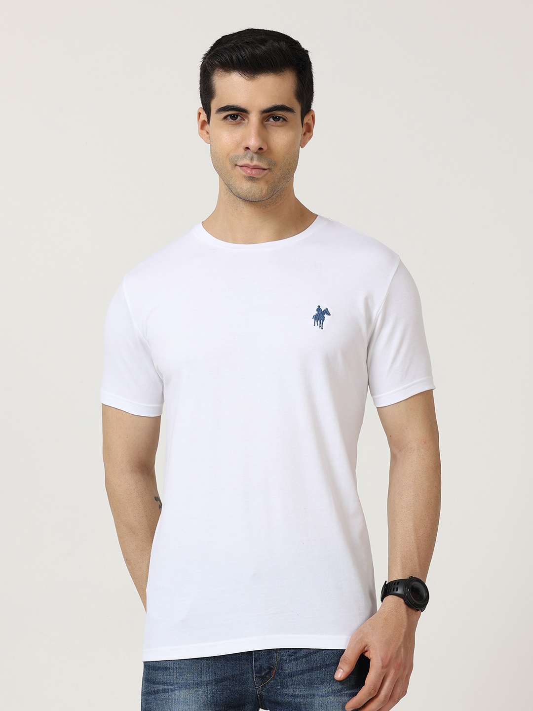 

Masculino Latino Plus Round Neck Short Sleeves Cotton T-shirt, White