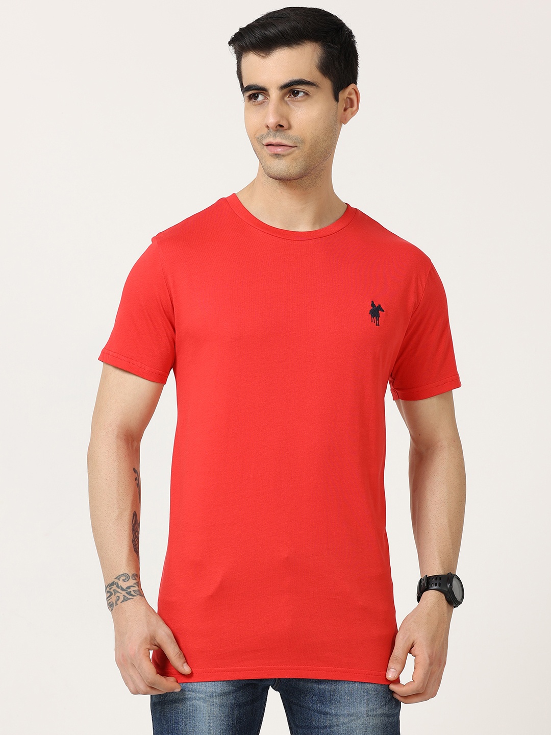 

Masculino Latino Plus Round Neck Short Sleeves Cotton T-shirt, Red