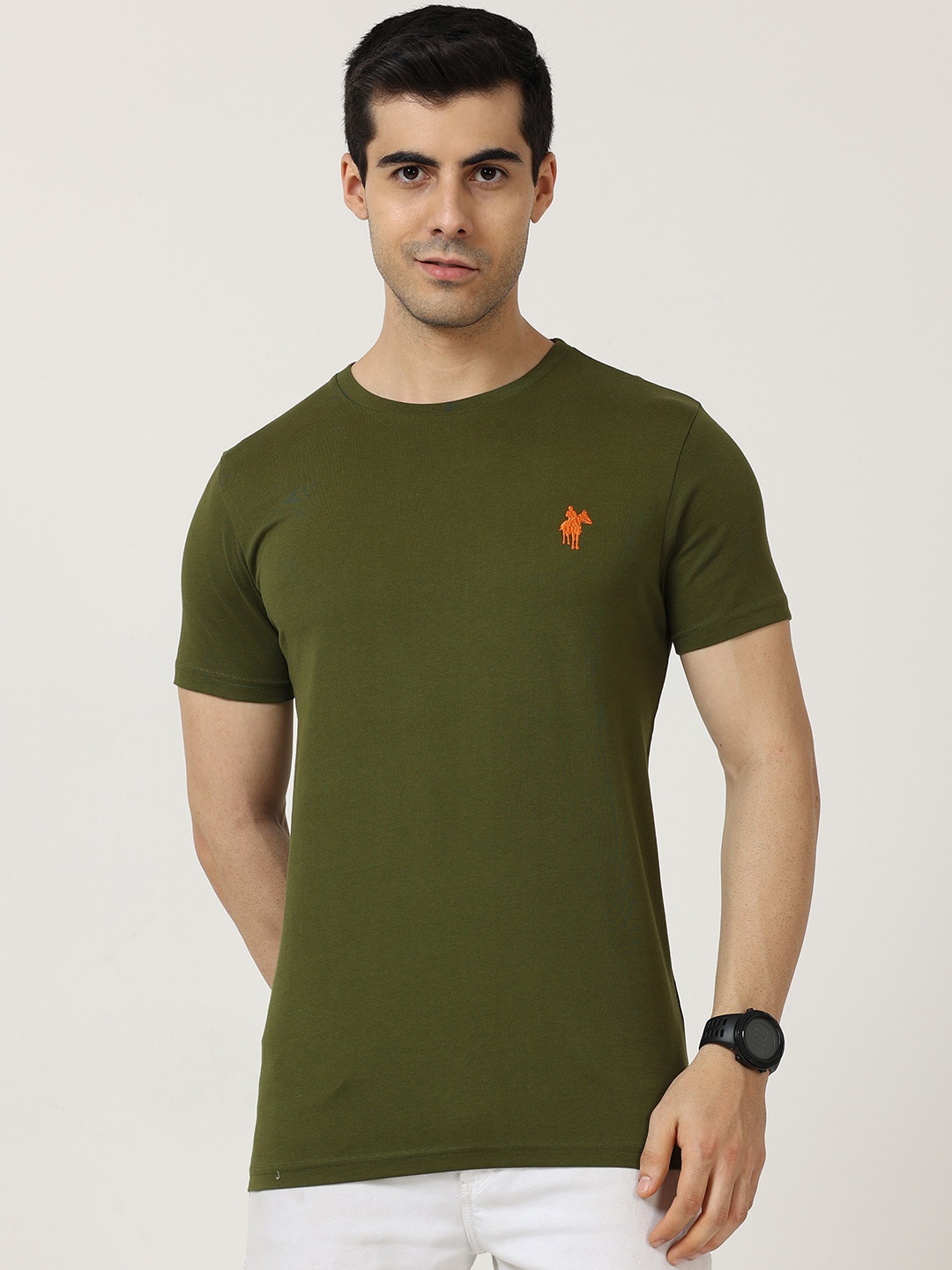 

Masculino Latino Plus Round Neck Short Sleeves Cotton T-shirt, Green