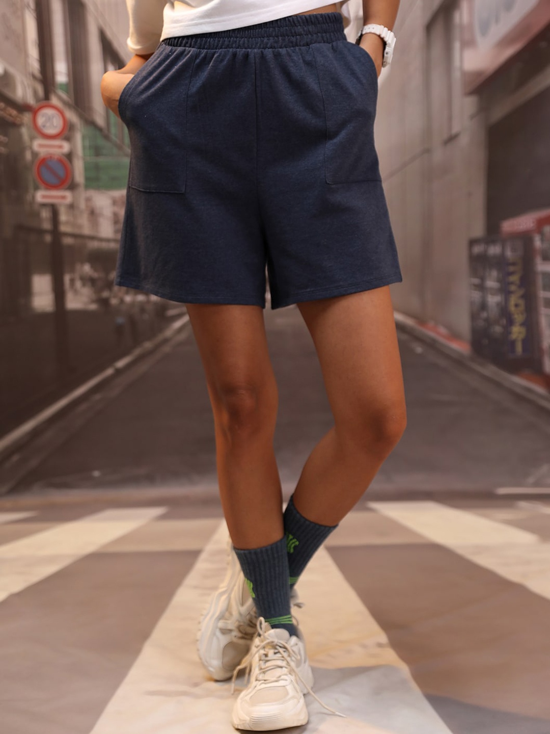 

Tokyo Talkies Women Navy Blue High-Rise Shorts