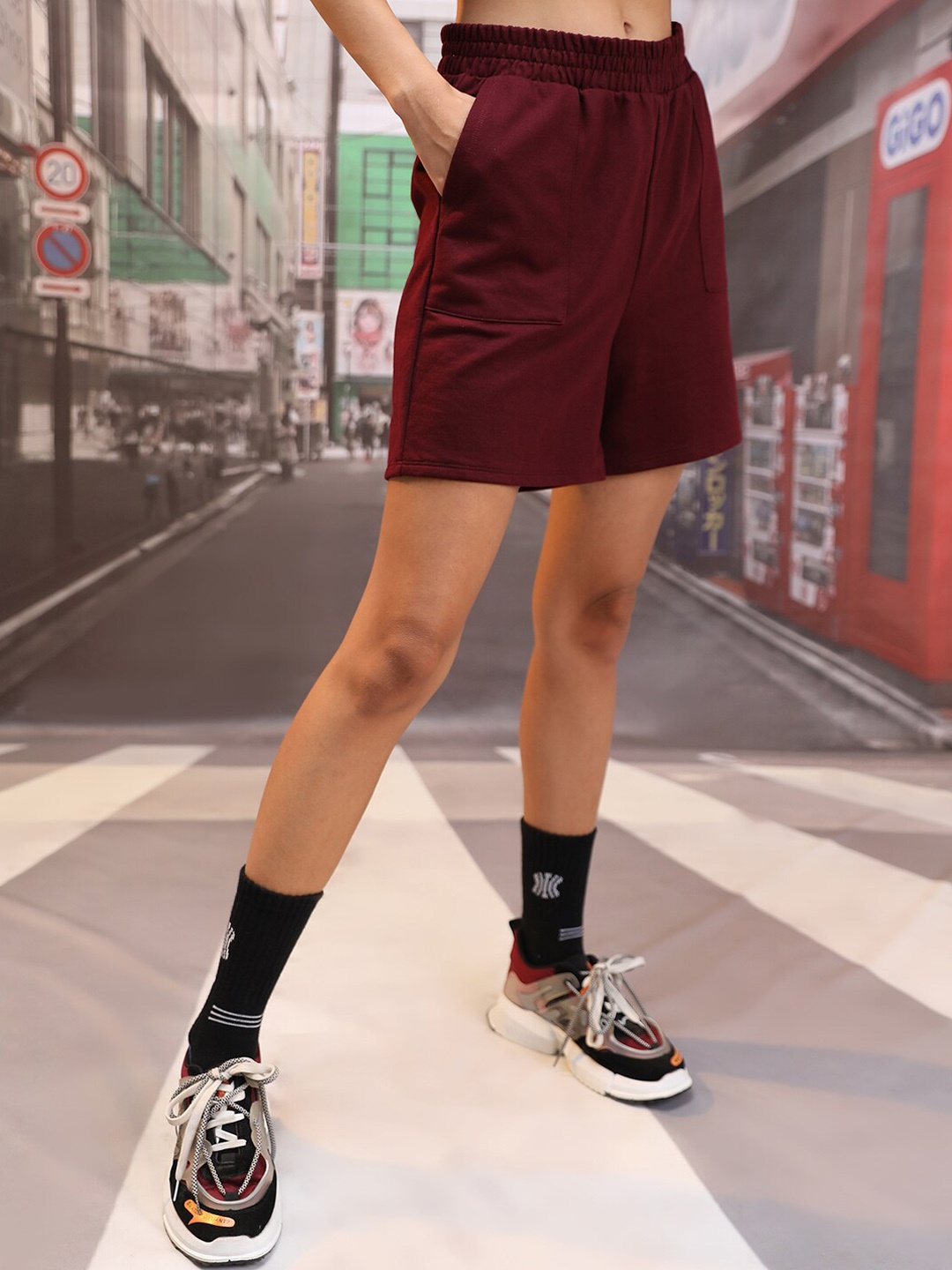 

Tokyo Talkies Burgundy High Rise Regular Shorts