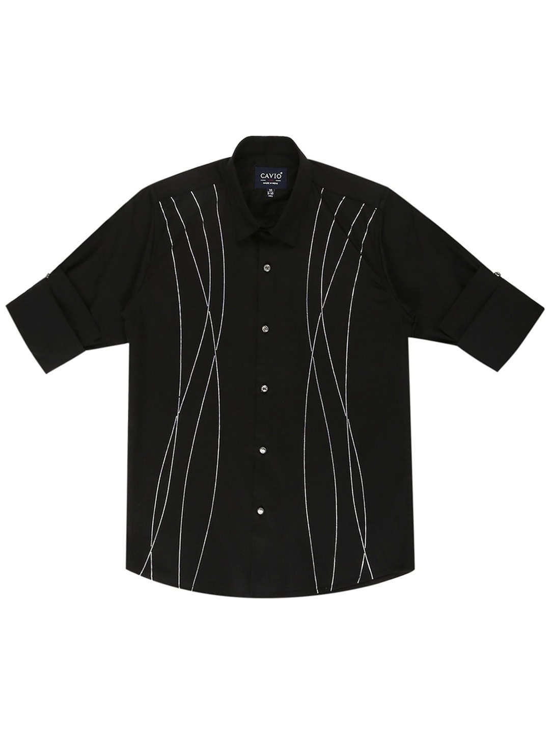 

CAVIO Boys Comfort Geometric Printed Spread Collar Cotton Casual Shirt, Black