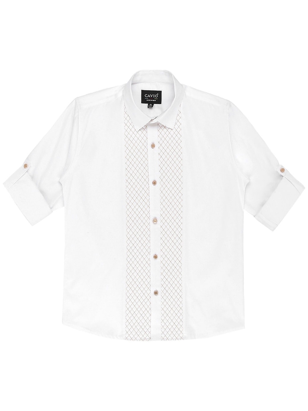 

CAVIO Boys Comfort Spread Collar Roll-Up Sleeves Cotton Casual Shirt, White