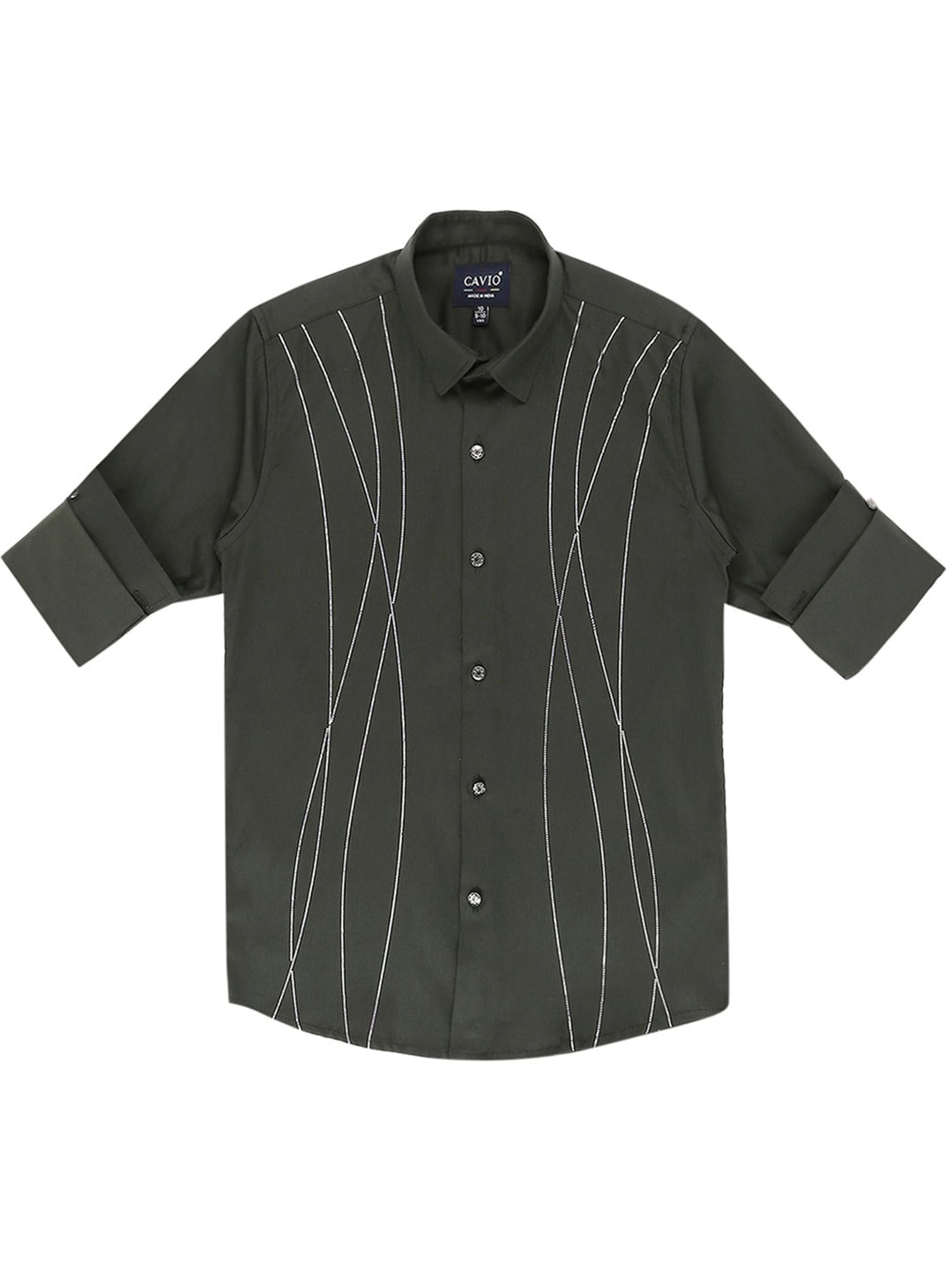 

CAVIO Boys Comfort Geometric Printed Spread Collar Cotton Casual Shirt, Green