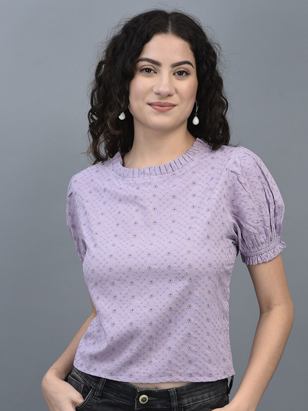 

CANOE Self Design Puff Sleeve Schiffli Top, Lavender