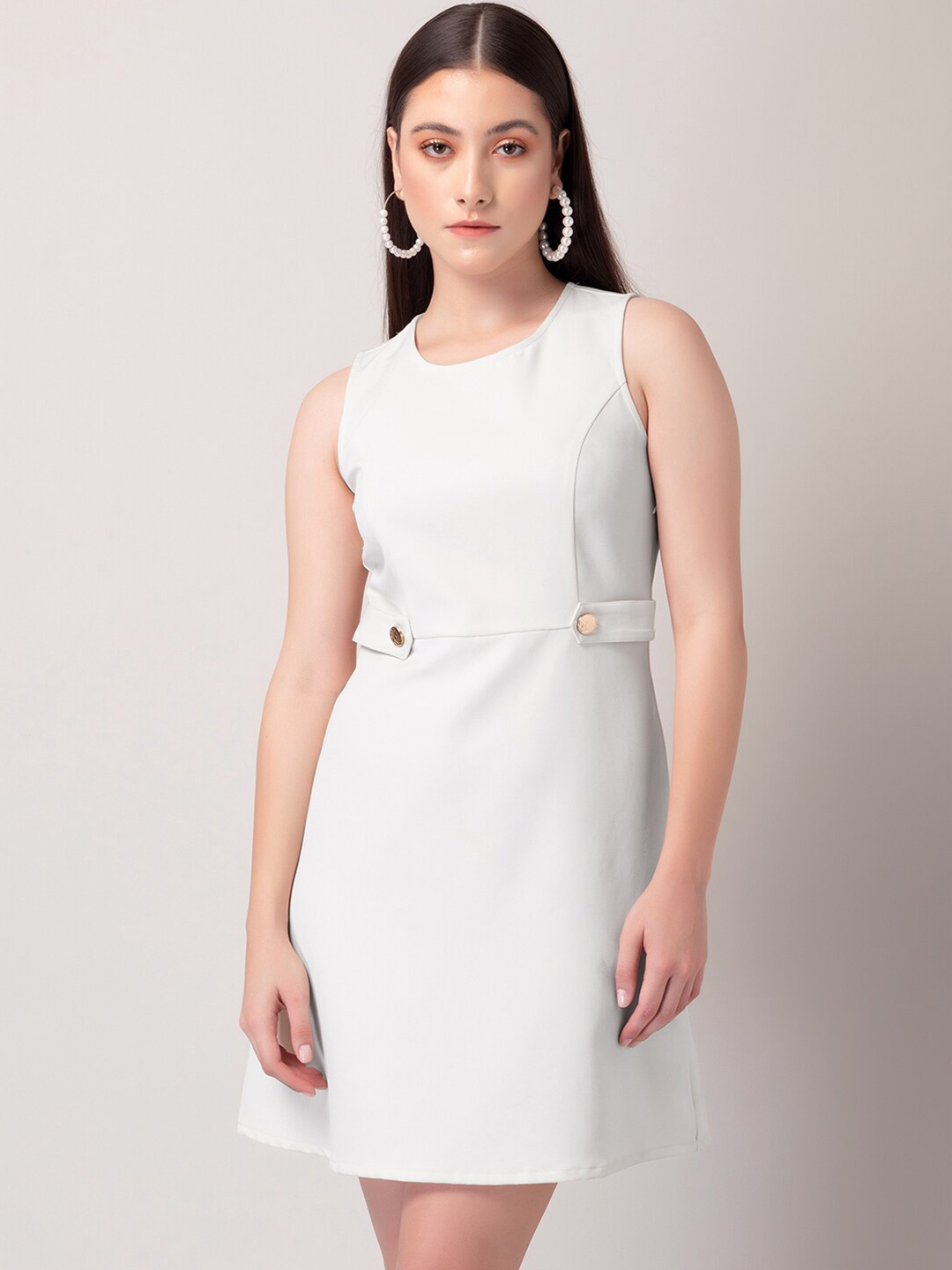 

FabAlley White Round Neck Sleeveless A-Line Dress