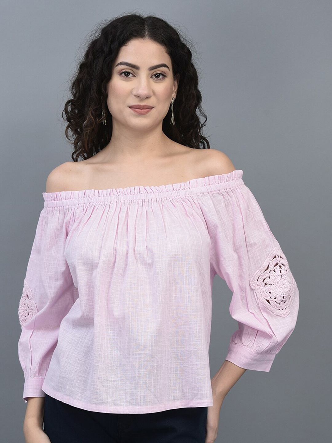 

CANOE Pink Off-Shoulder Cotton Bardot Top