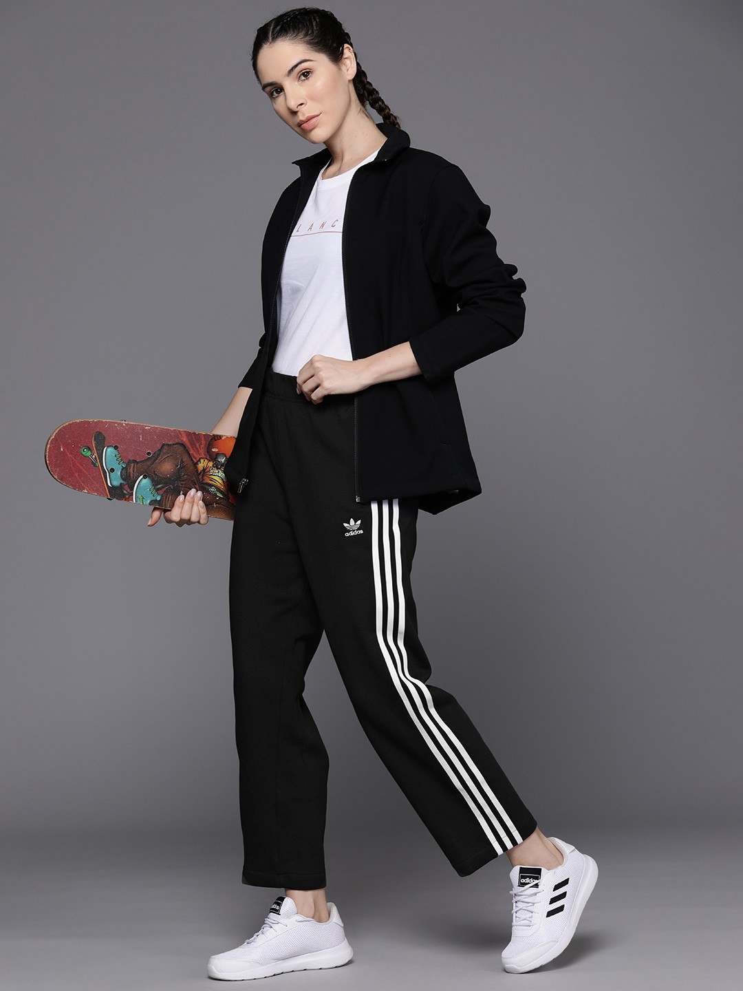 

ADIDAS Originals Women Open Hem Relaxed Fit Pure Cotton Track Pants, Black