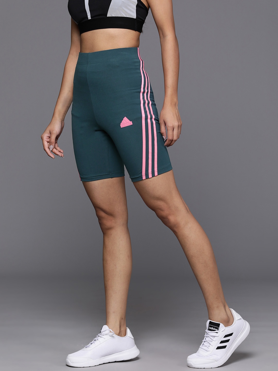 

ADIDAS Women 3-Striped Slim Fit Biker Shorts, Teal