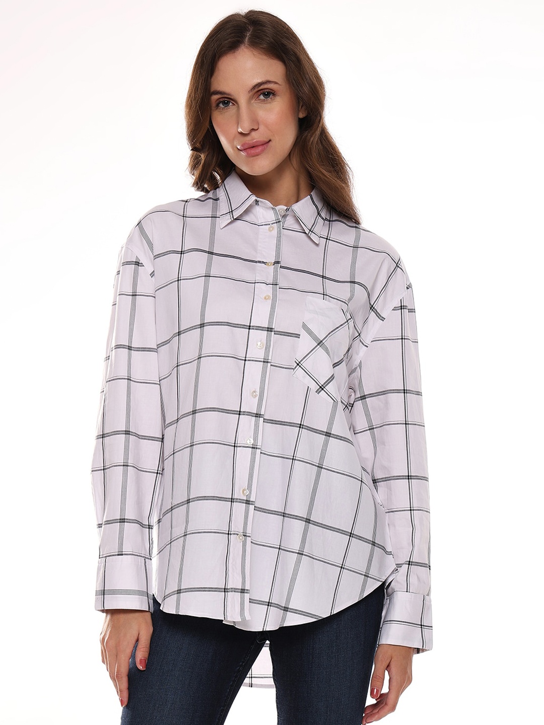 

Gazillion Relaxed Windowpane Checks Checked Pure Cotton Casual Shirt, White