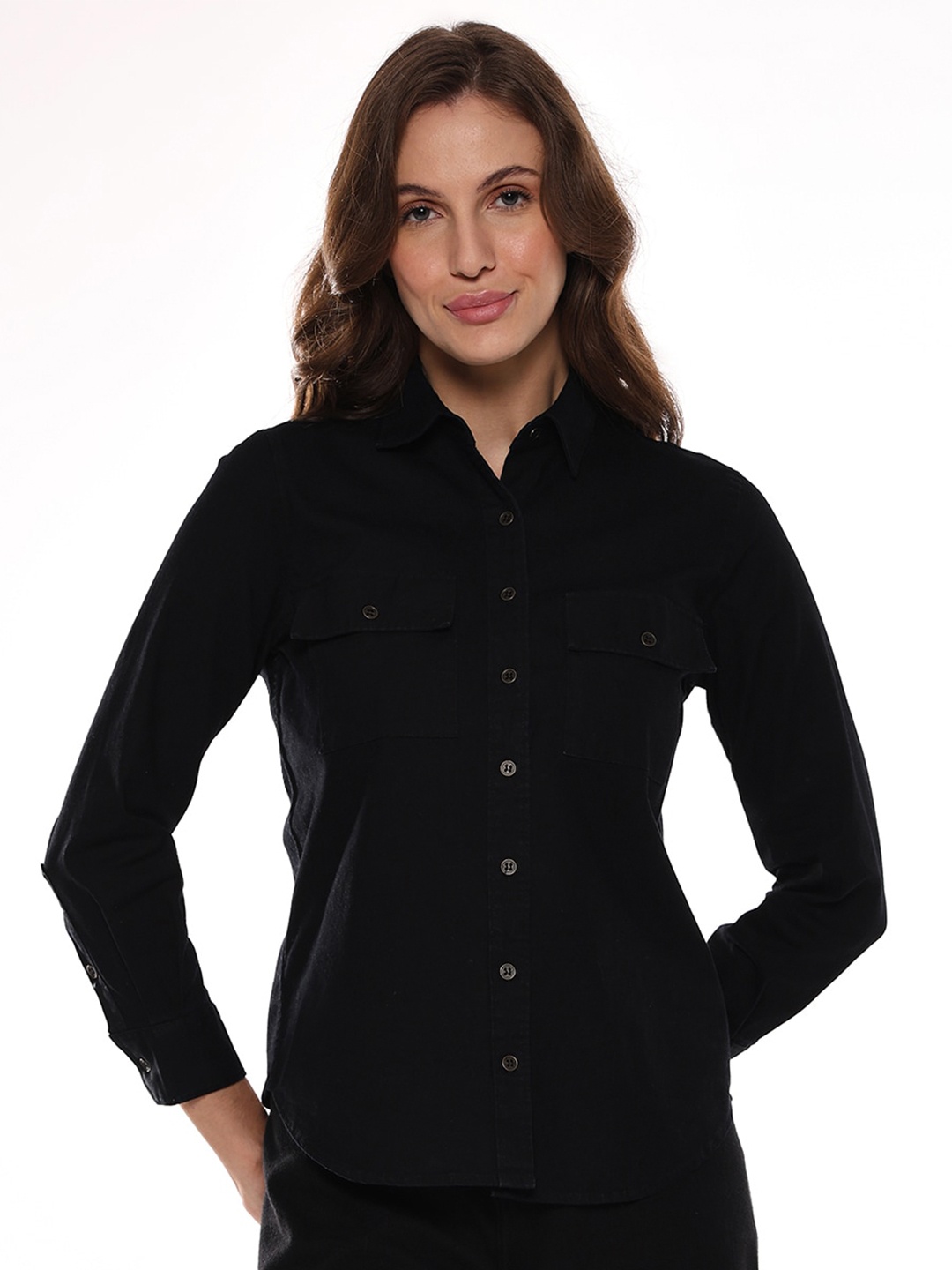 

Gazillion Smart Spread Collar Denim Casual Shirt, Black