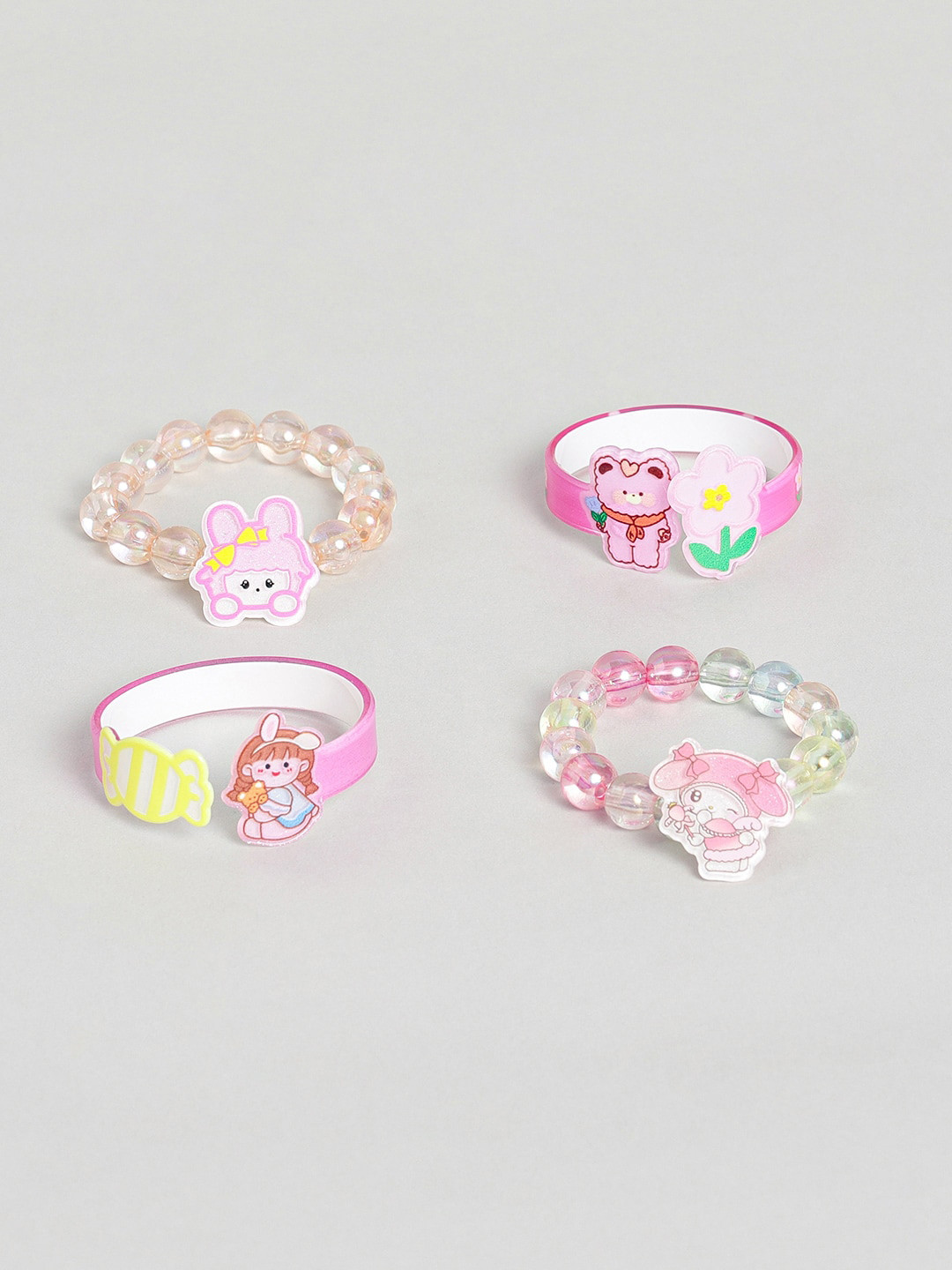 

EL REGALO Girls Set Of 4 Beaded Elasticated Bracelets, Pink