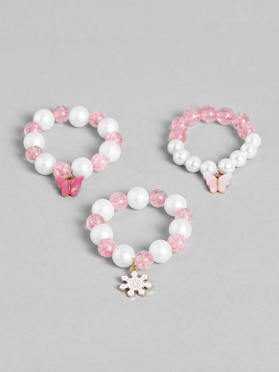 

EL REGALO Girls 3 Beaded Elasticated Bracelets, Pink