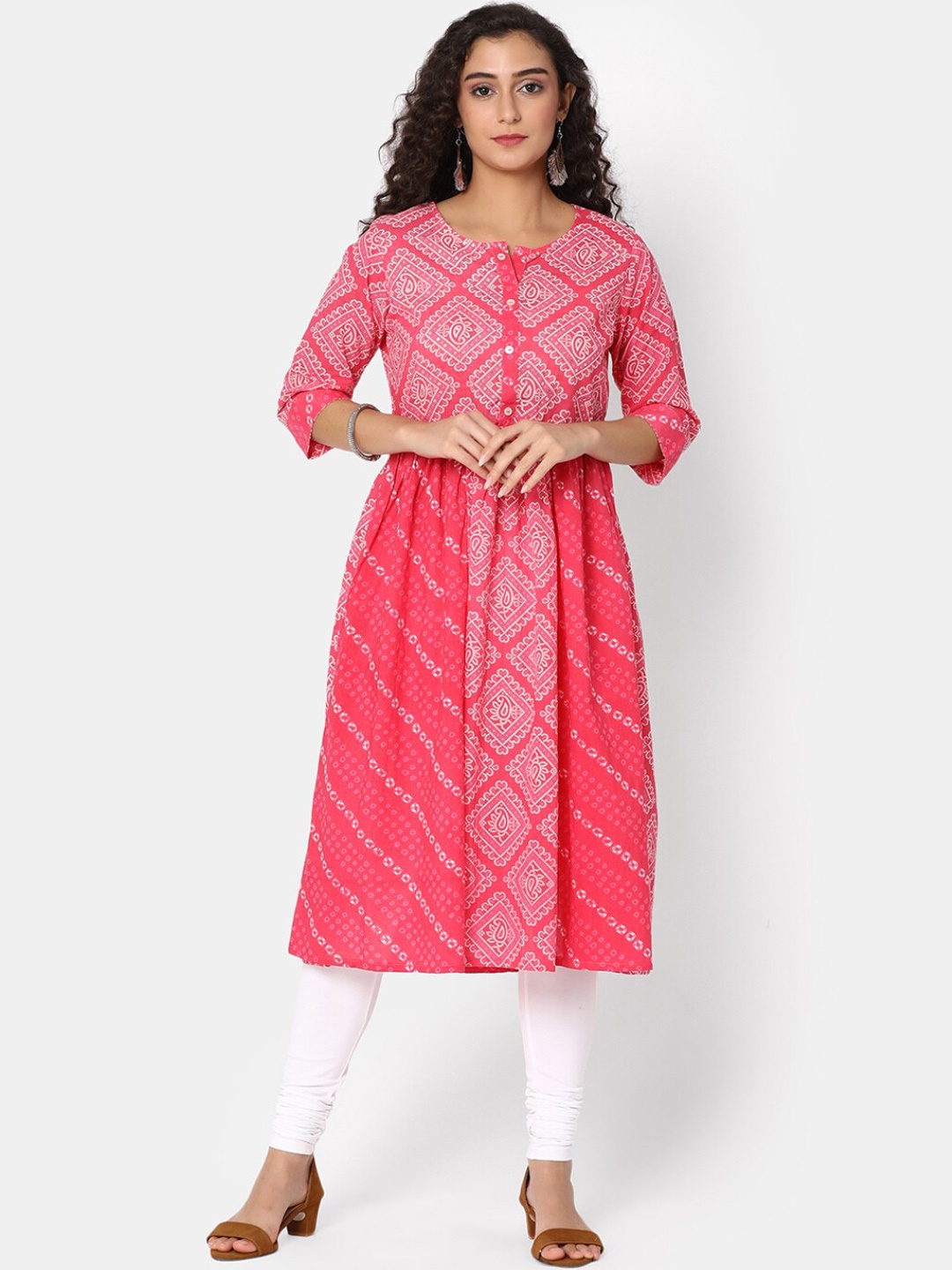 

V-Mart Bandhani Printed Sequinned Anarkali Kurta, Pink