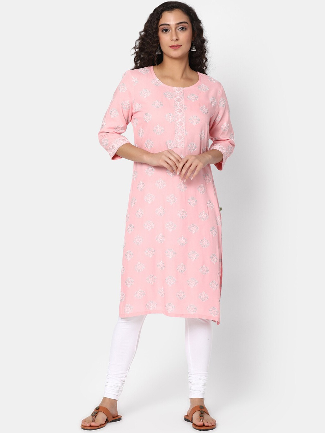 

V-Mart Floral Printed Round Neck Kurta, Pink