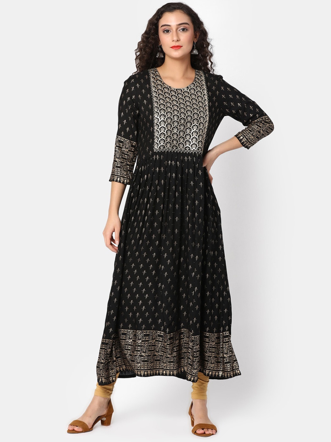 

V-Mart Geometric Printed Sequinned Anarkali Kurta, Black