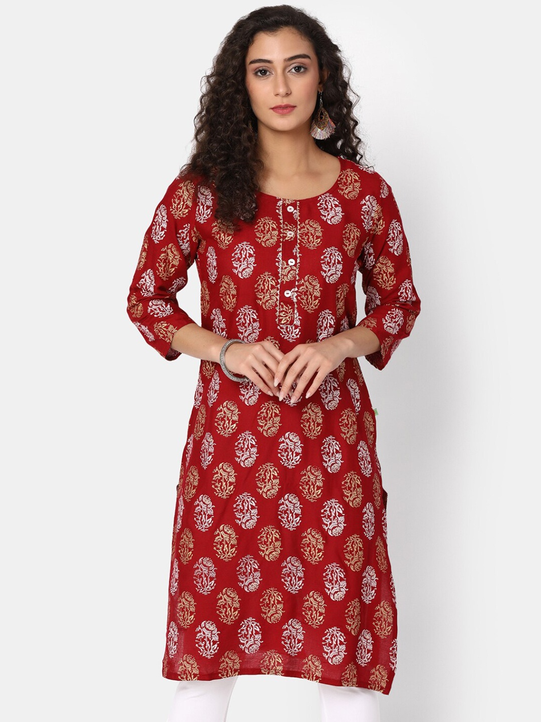 

V-Mart Ethnic Motifs Printed Straight Kurta, Maroon