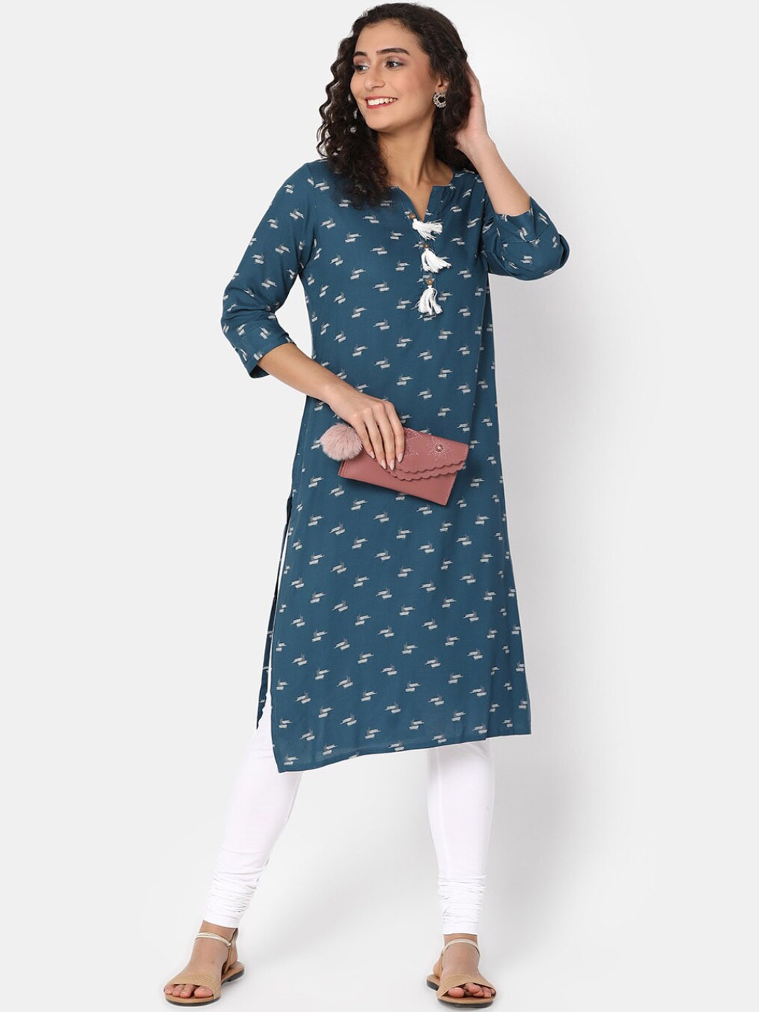 

V-Mart Abstract Printed Straight Kurta, Green