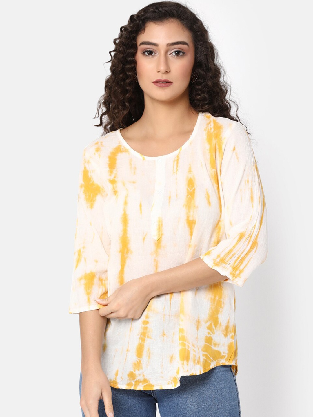 

V-Mart Tie & Dye Round Neck Cotton Top, White