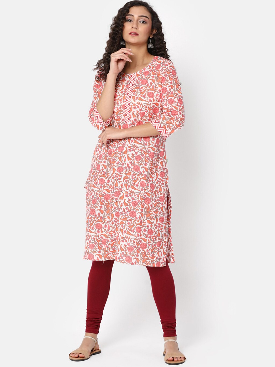 

V-Mart Floral Printed Cotton Straight Kurta, Pink